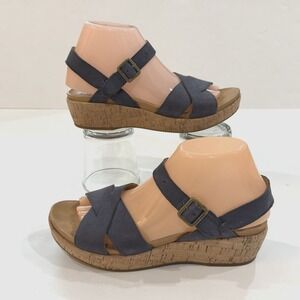 Kork Ease Myrna Leather Sandal Heel Shoe Women US 8 M EU 38.5 Blue Platform Boho